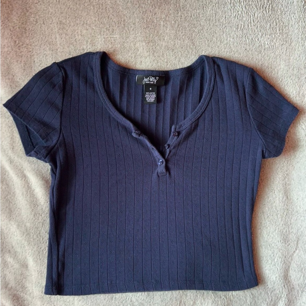 Dark Blue Button-Up Ribbed Top